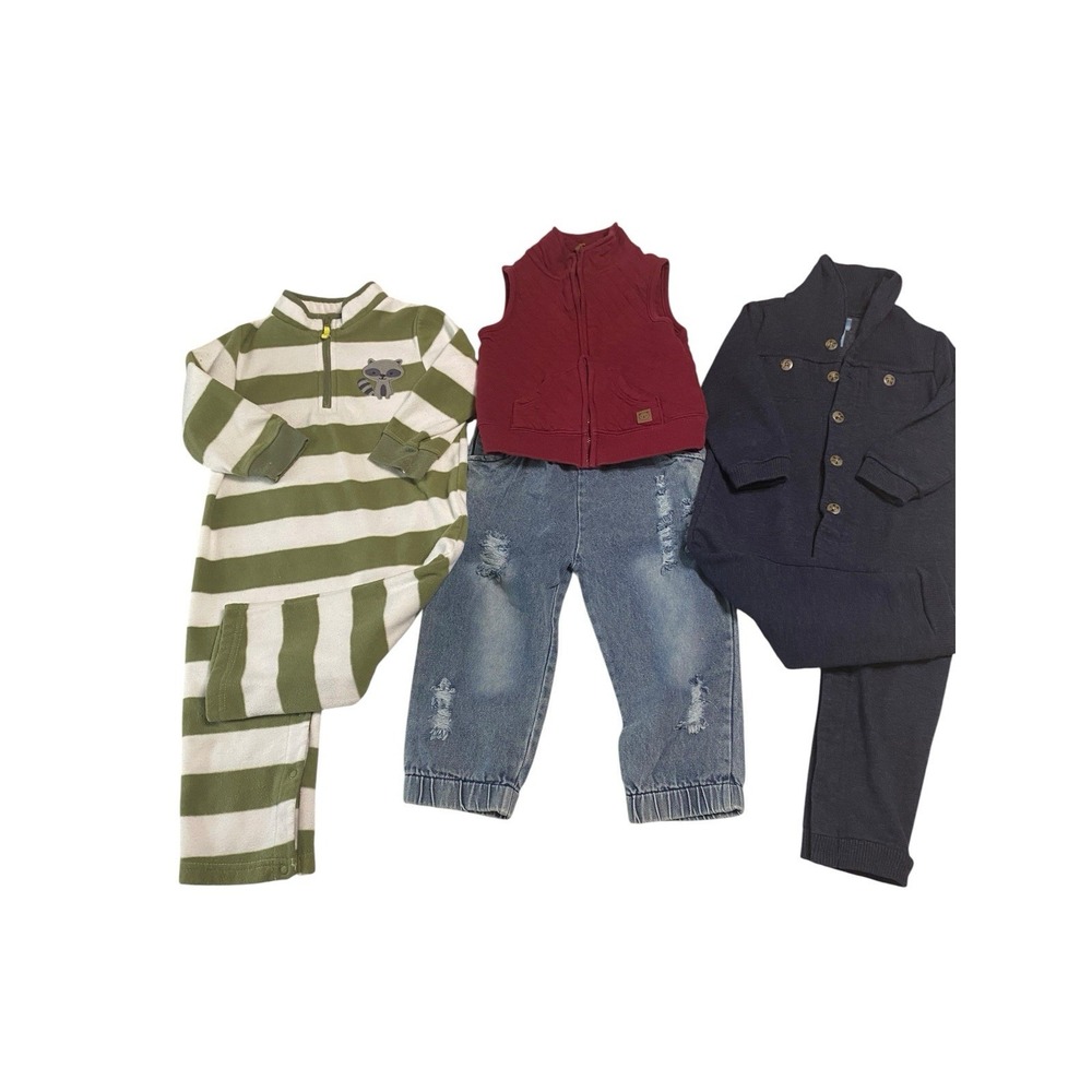Lot 4pc Baby Boy Clothes 18-24M Gap Fleece Romper  Carters Romper Denim